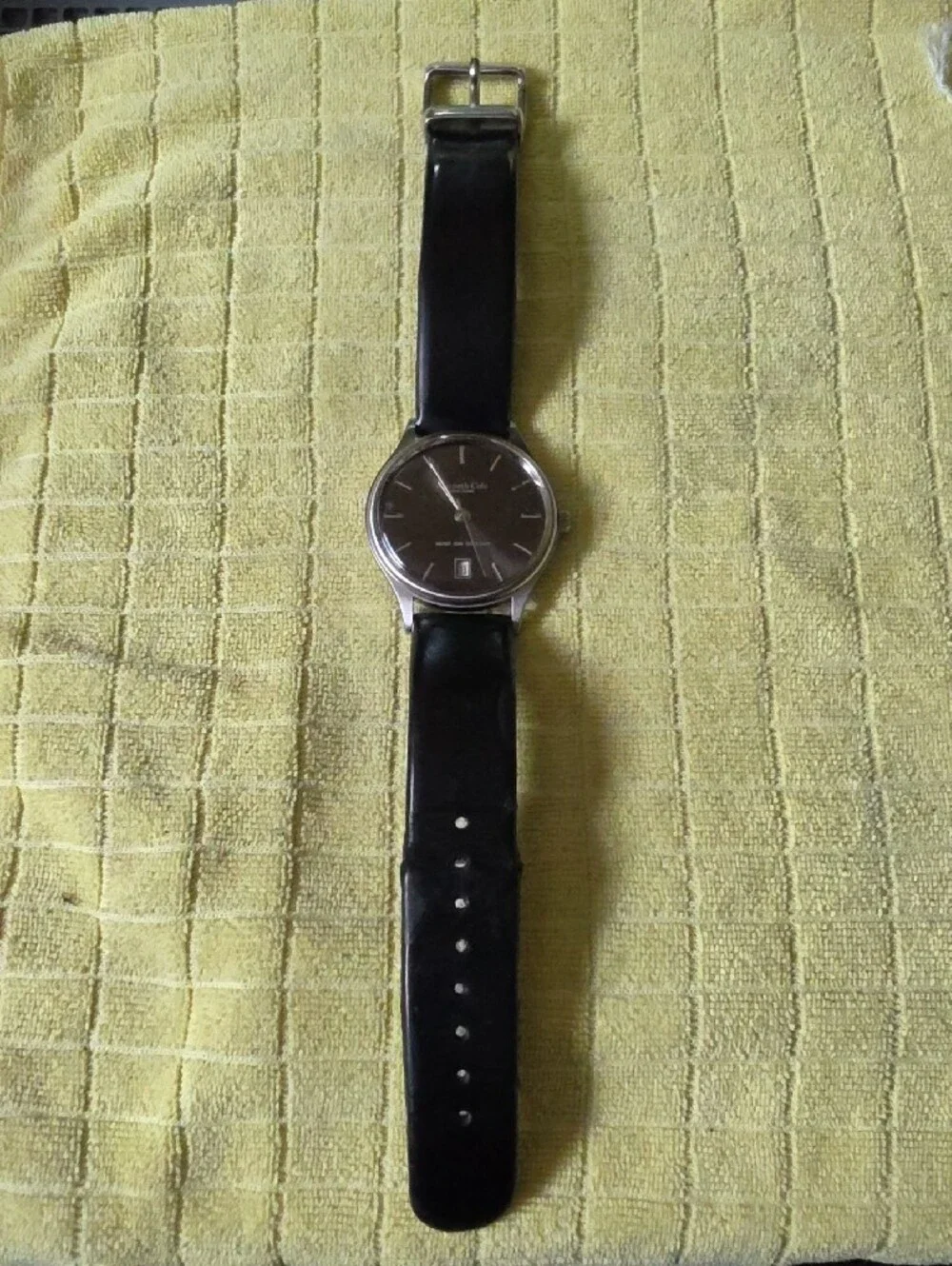 Men's Kenneth Cole Black Dial Stainless Case Leather Strap Watch Yr 2000's-Works